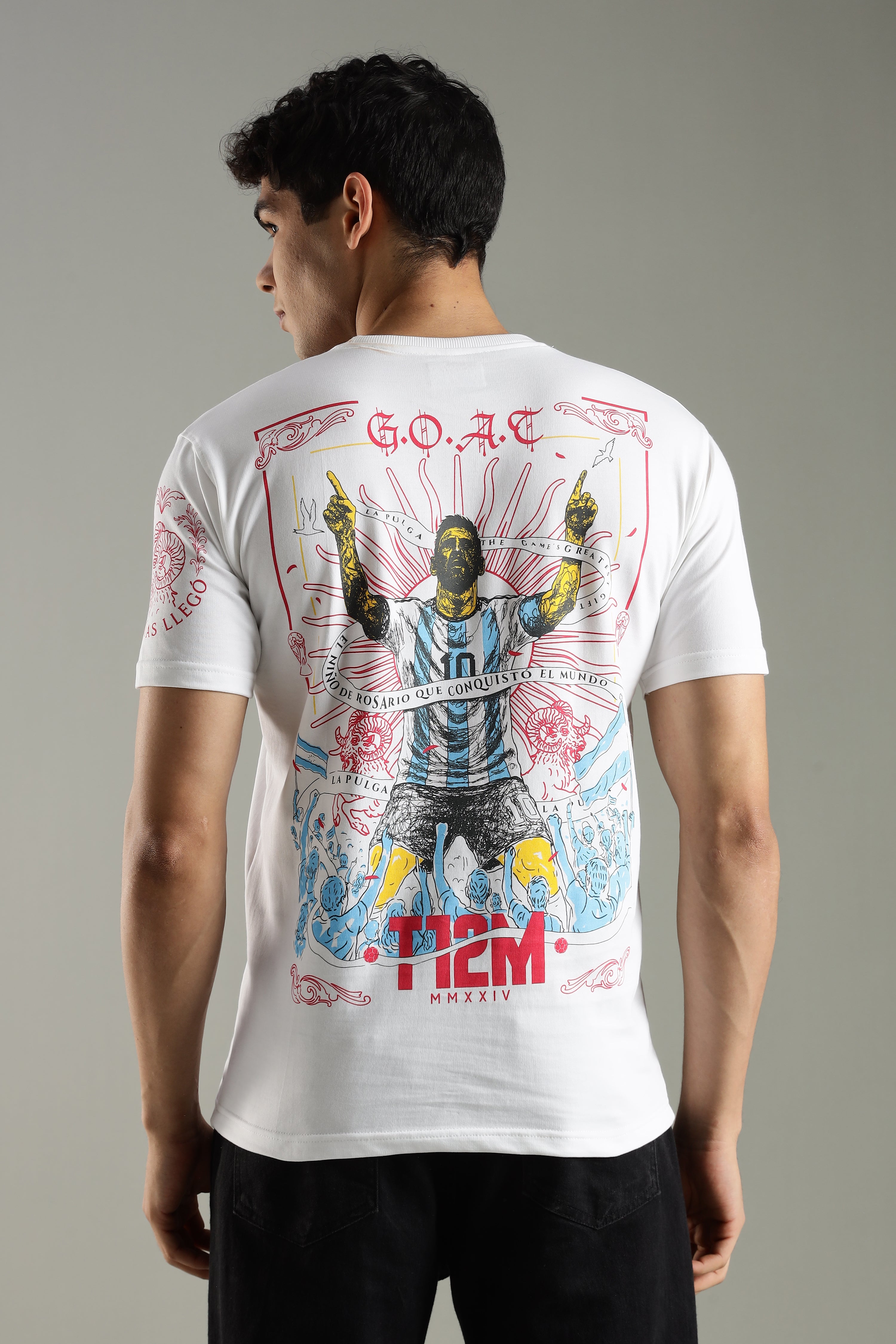 LA PULGA - GOAT EDITION | Lionel Messi | Unisex Regular Fit Graphic T-Shirt | 180 GSM Biowashed Cotton