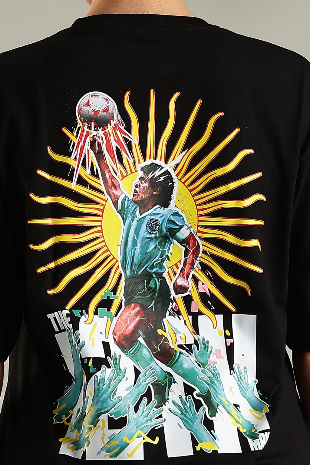 EL DIOS – HAND OF GOD | Maradona | Unisex Oversized Graphic T-Shirt | Drop-Shoulder | 180 GSM Biowashed Cotton