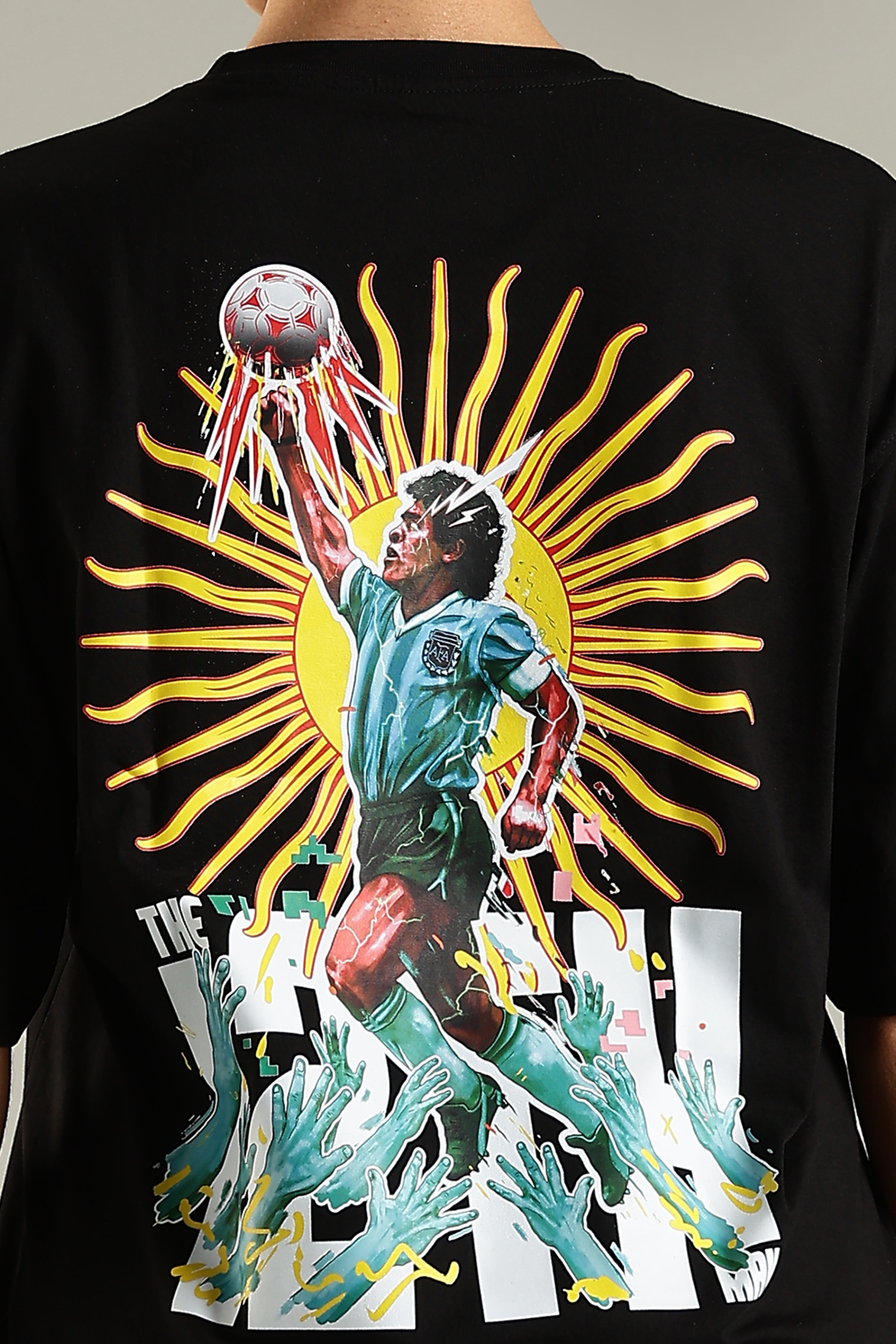 EL DIOS – HAND OF GOD | Maradona | Unisex Oversized Graphic T-Shirt | Drop-Shoulder | 180 GSM Biowashed Cotton