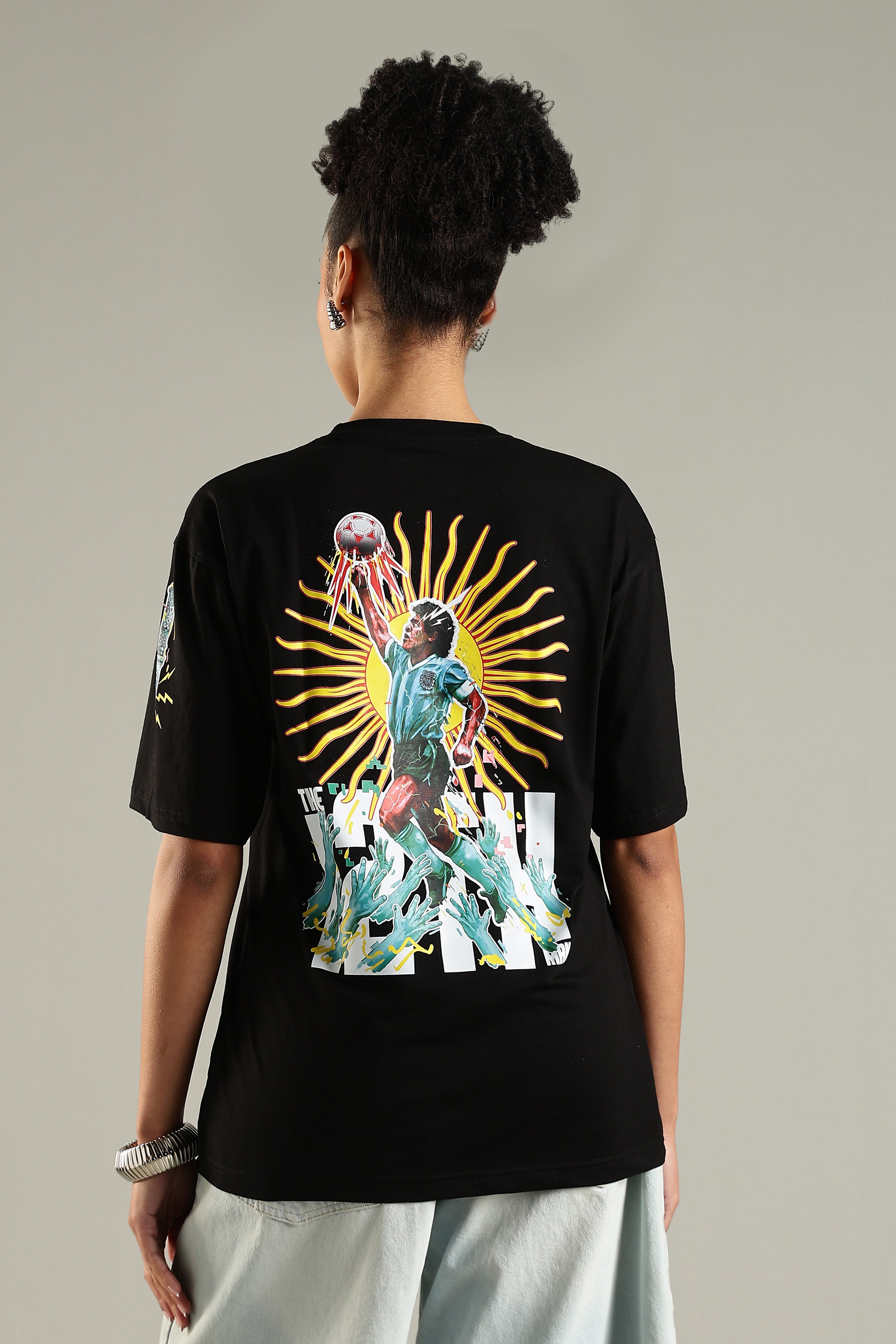 EL DIOS – HAND OF GOD | Maradona | Unisex Oversized Graphic T-Shirt | Drop-Shoulder | 180 GSM Biowashed Cotton