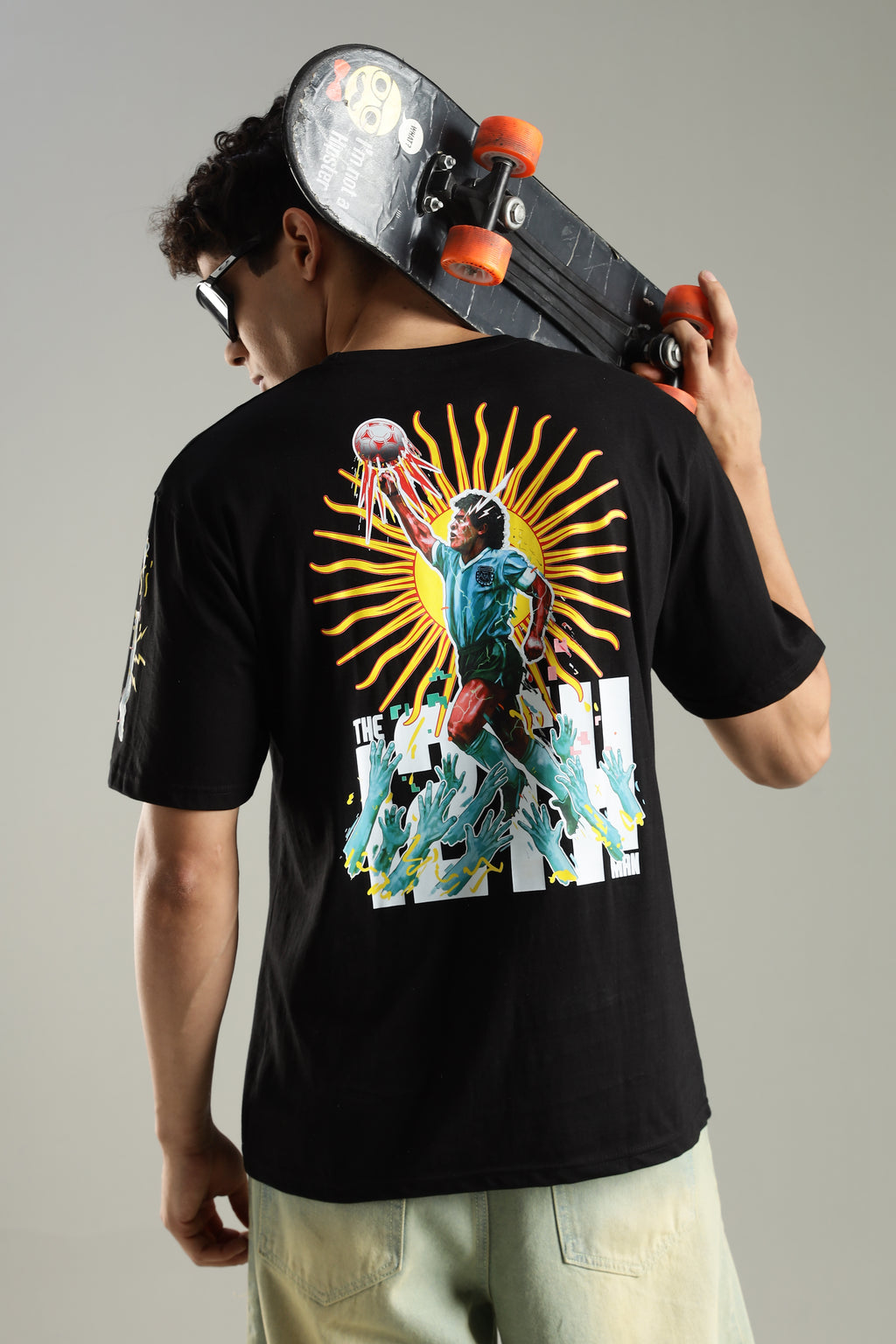 EL DIOS – HAND OF GOD | Maradona | Unisex Oversized Graphic T-Shirt | Drop-Shoulder | 180 GSM Biowashed Cotton