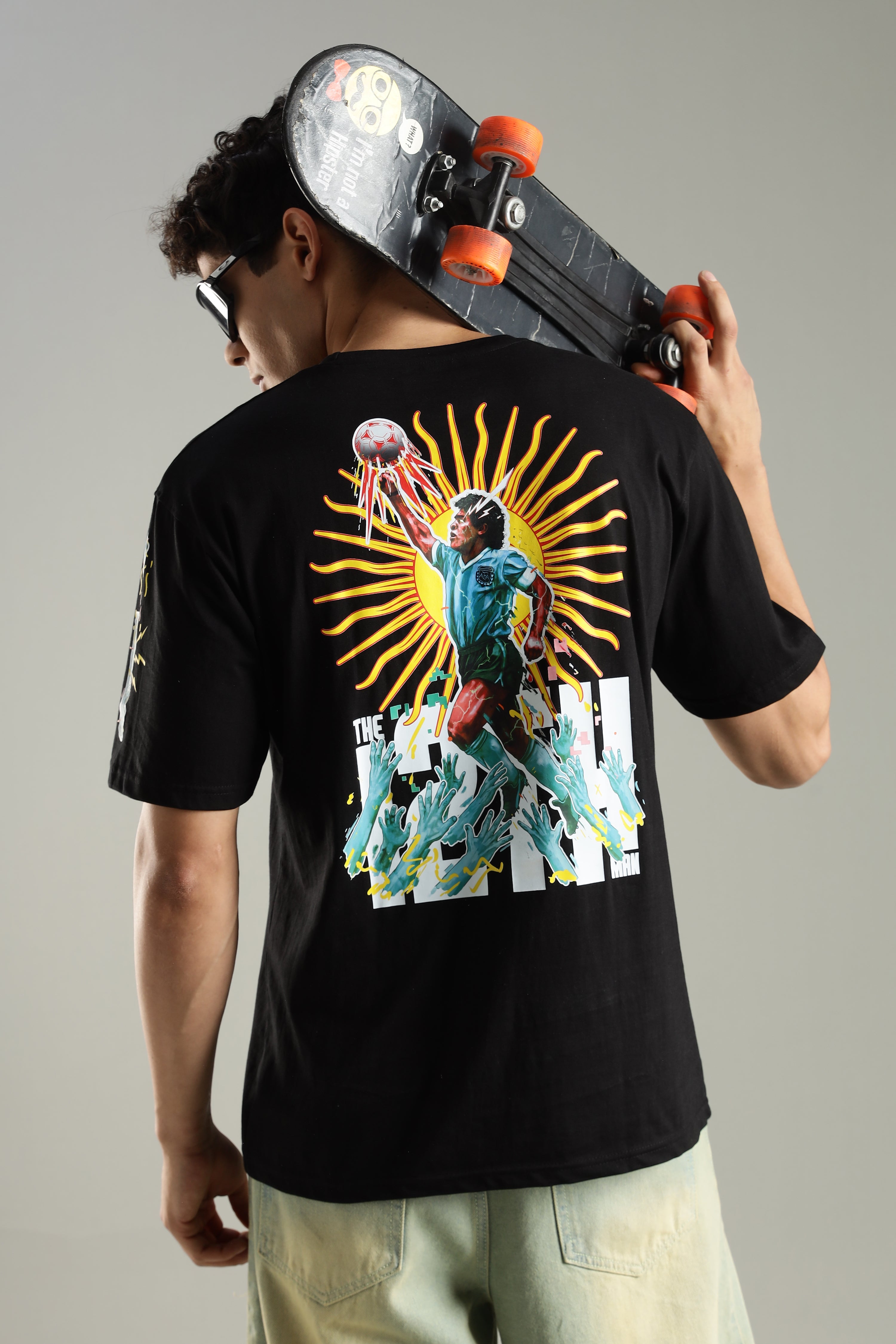 EL DIOS – HAND OF GOD | Maradona | Unisex Oversized Graphic T-Shirt | Drop-Shoulder | 180 GSM Biowashed Cotton